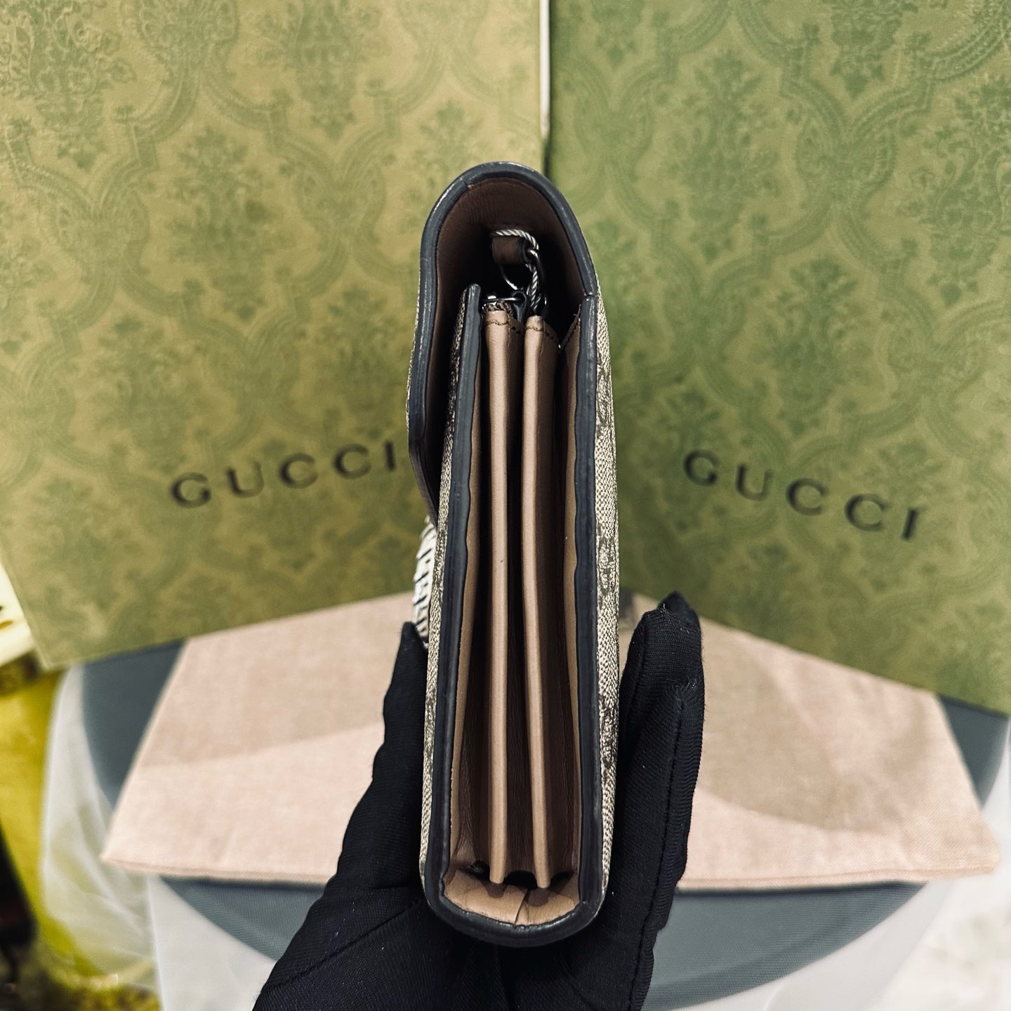 Gucci - Dionysus Wallet on Chain (WOC) - GG Supreme canvas with leather trim - Beige - (mini)