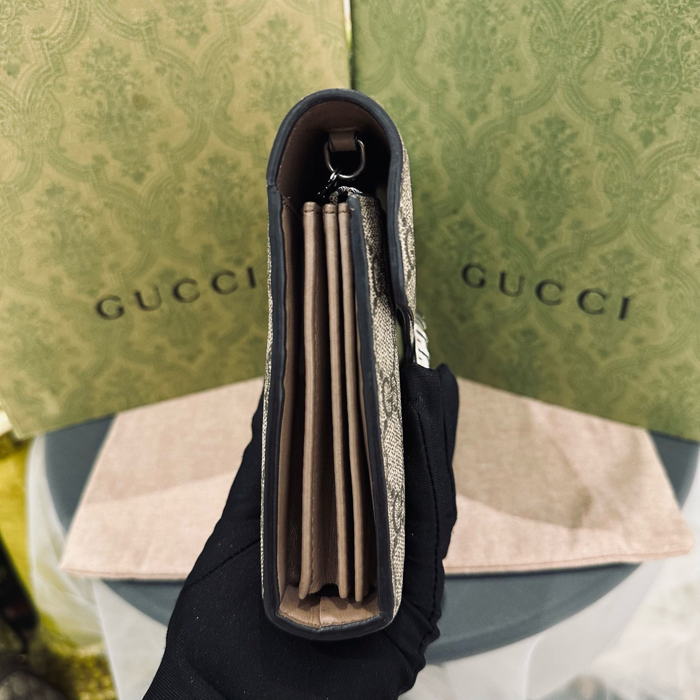 Gucci - Dionysus Wallet on Chain (WOC) - GG Supreme canvas with leather trim - Beige - (mini)