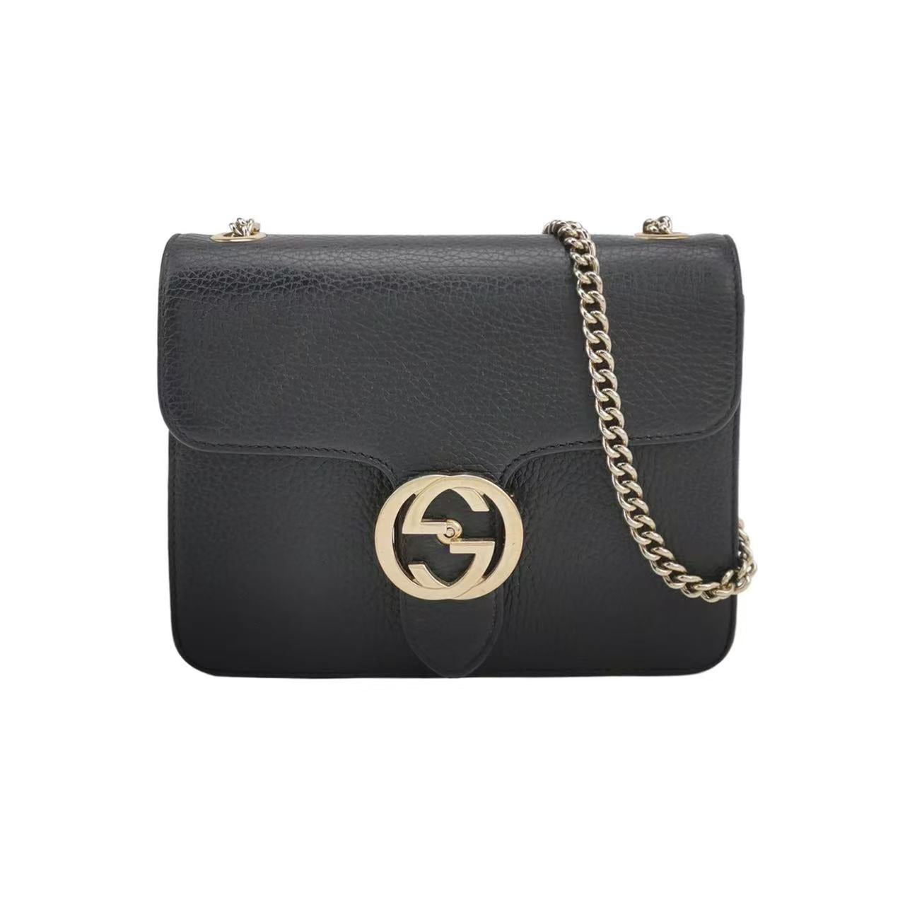 Gucci - Double G Accordion Chain Bag - Grain leather - Black - (small)