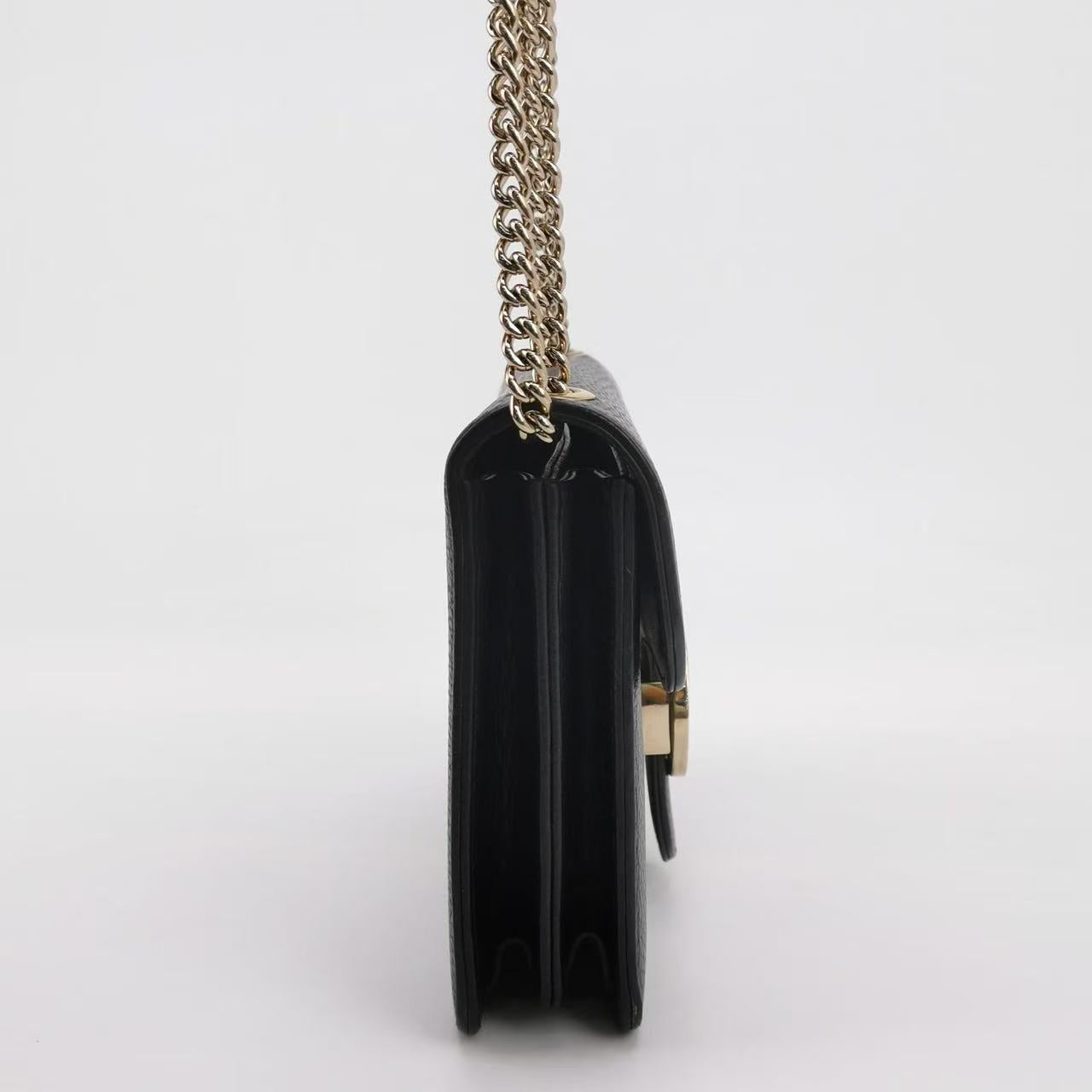 Gucci - Double G Accordion Chain Bag - Grain leather - Black - (small)
