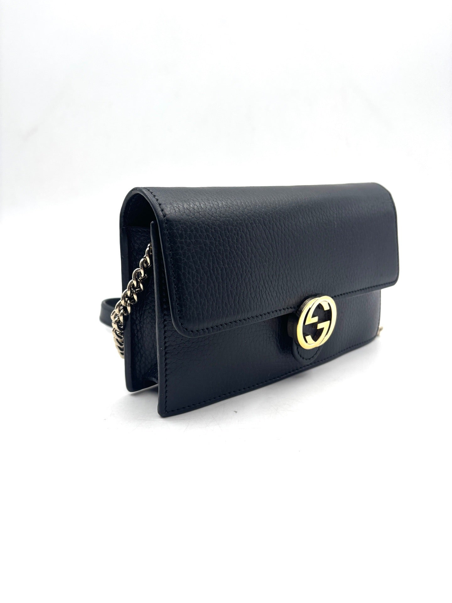 Gucci - Double G Chain Wallet - Grained leather - Black - (mini)