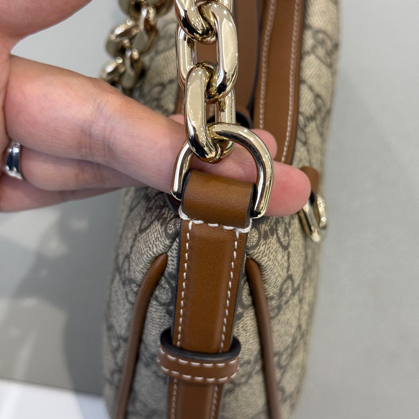 Gucci - Emblem Crescent Bag - GG Supreme canvas with leather trim - Beige - (small)