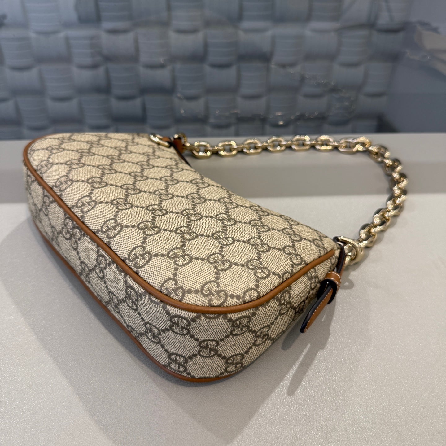 Gucci - Emblem Crescent Bag - GG Supreme canvas with leather trim - Beige - (small)