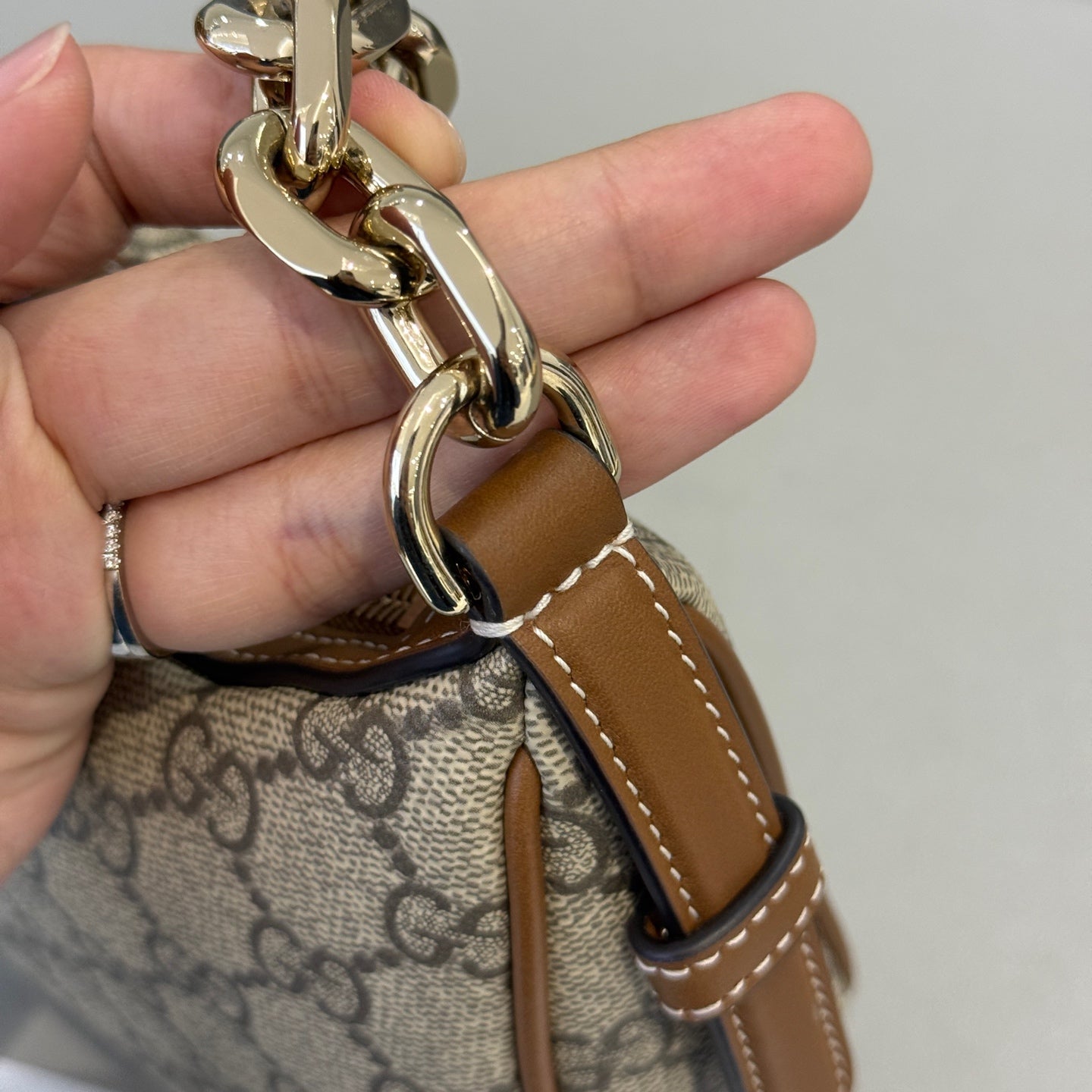 Gucci - Emblem Crescent Bag - GG Supreme canvas with leather trim - Beige - (small)