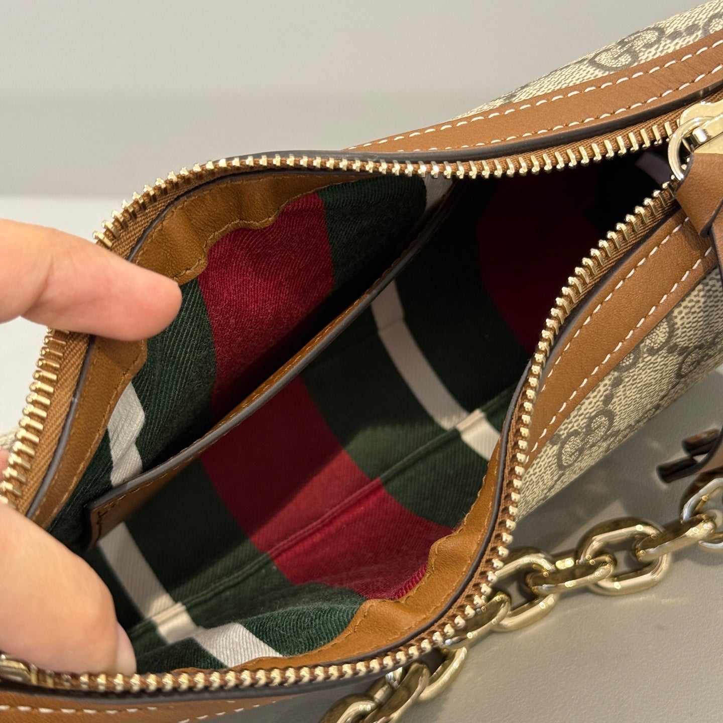Gucci - Emblem Crescent Bag - GG Supreme canvas with leather trim - Beige - (small)