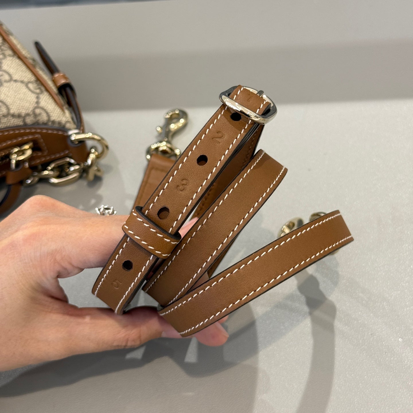Gucci - Emblem Crescent Bag - GG Supreme canvas with leather trim - Beige - (small)