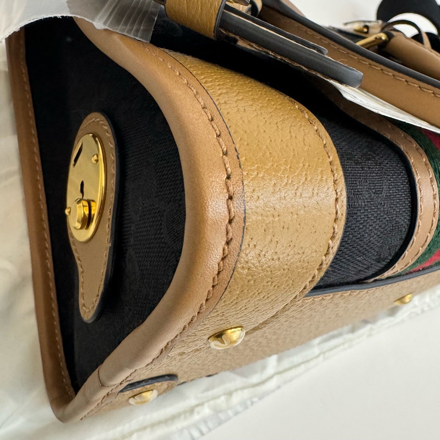 Gucci - Exquisite Top Handle Bag - GG jacquard canvas and leather - Black and Brown - (small)