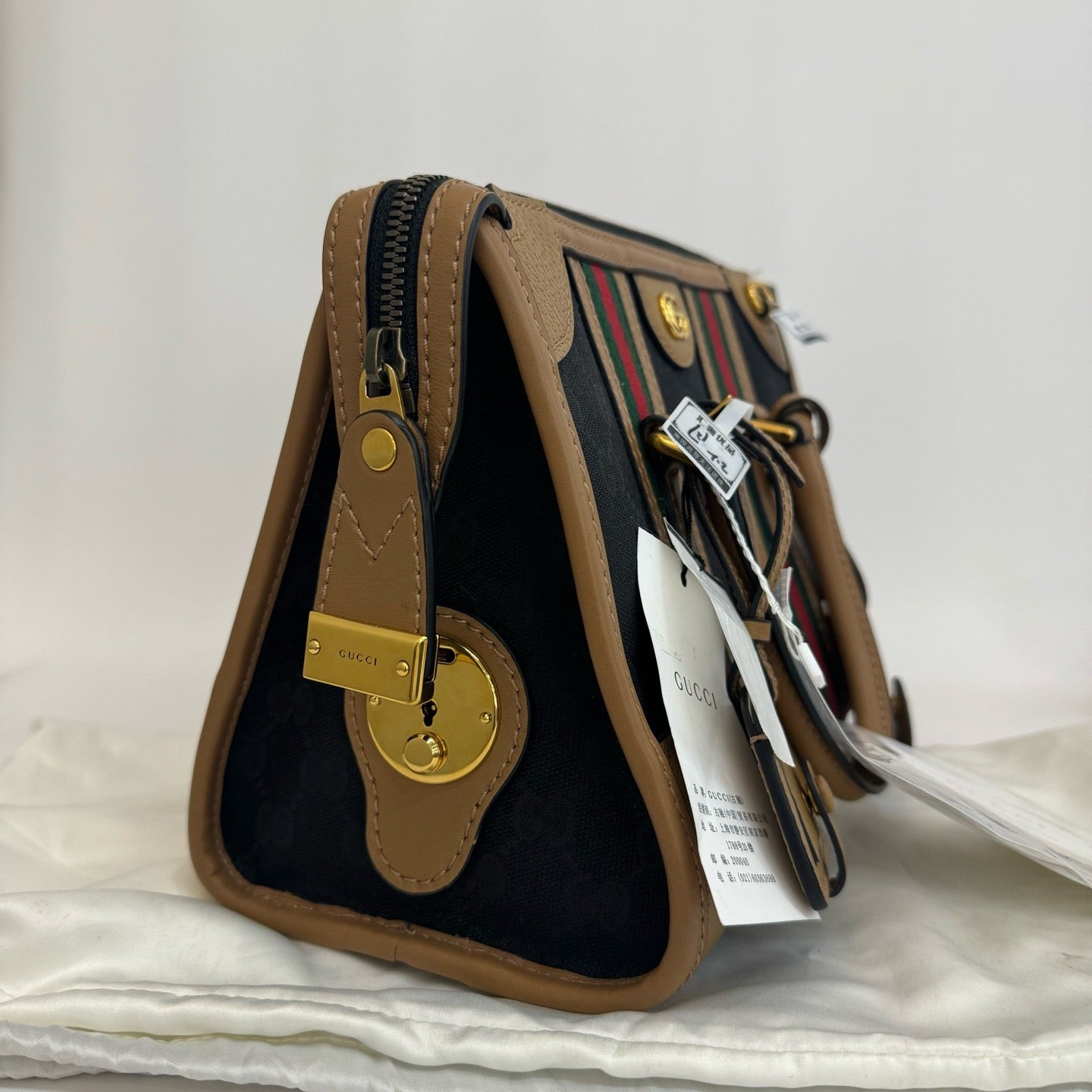 Gucci - Exquisite Top Handle Bag - GG jacquard canvas and leather - Black and Brown - (small)