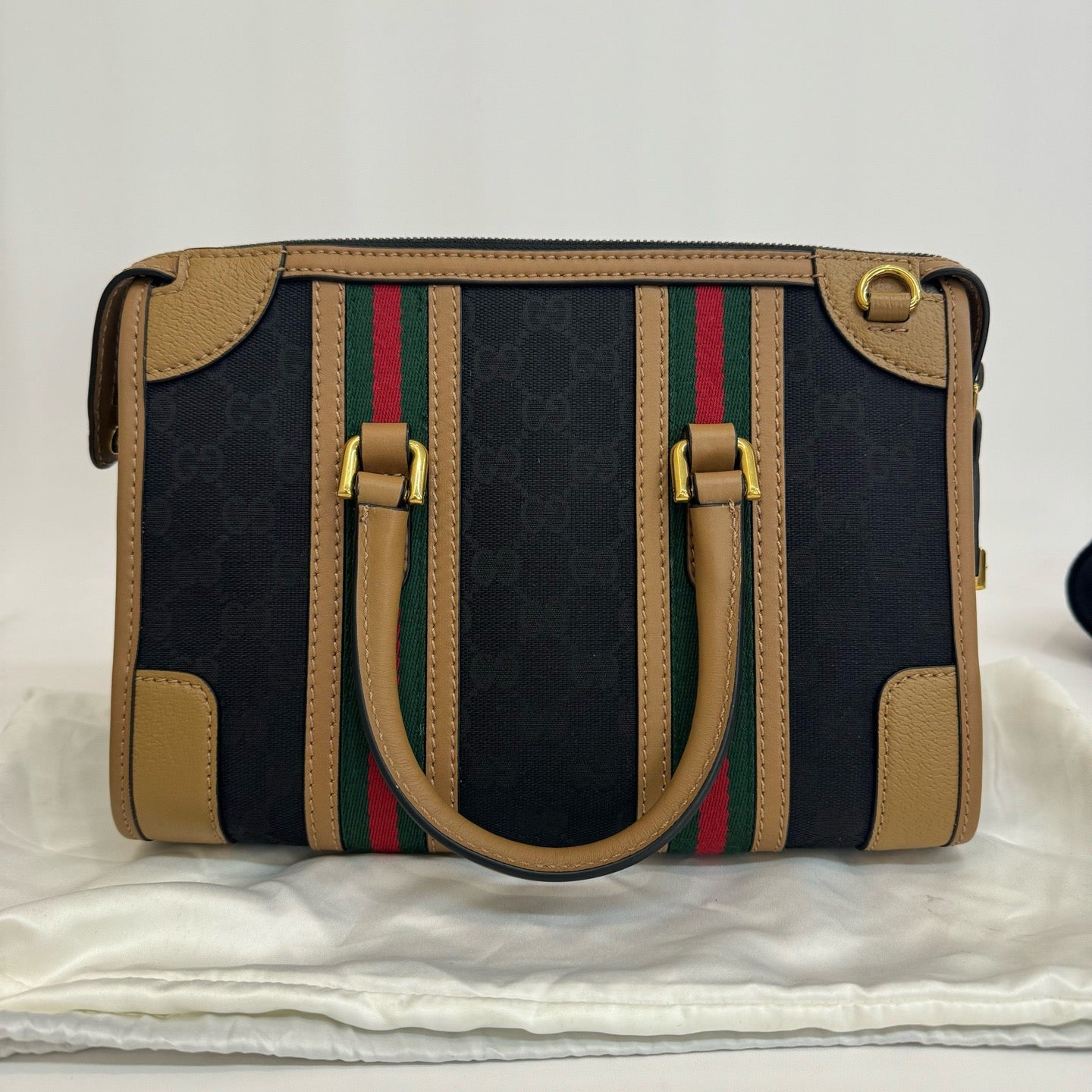 Gucci - Exquisite Top Handle Bag - GG jacquard canvas and leather - Black and Brown - (small)