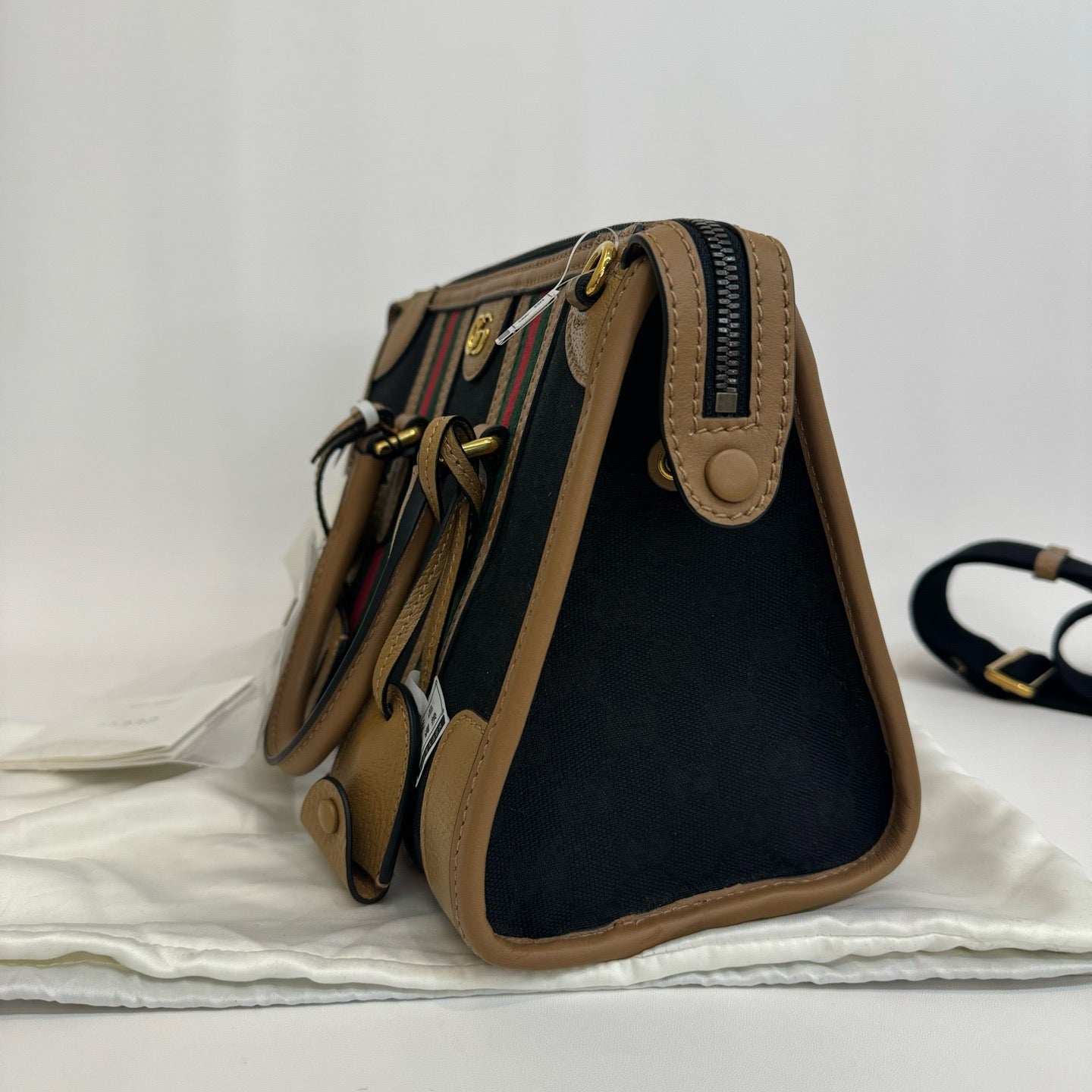 Gucci - Exquisite Top Handle Bag - GG jacquard canvas and leather - Black and Brown - (small)