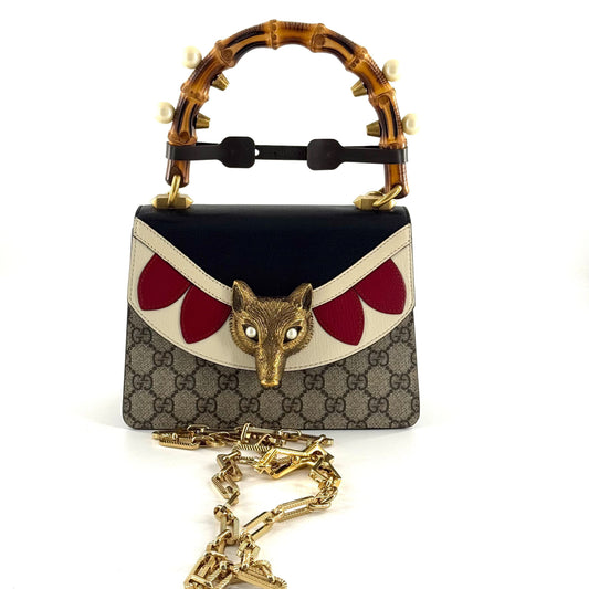 Gucci - Fox Bamboo Handle Chain Bag - GG Supreme canvas with leather trim and bamboo - Beige, Black, Red, White with Gold-tone hardware - (mini)