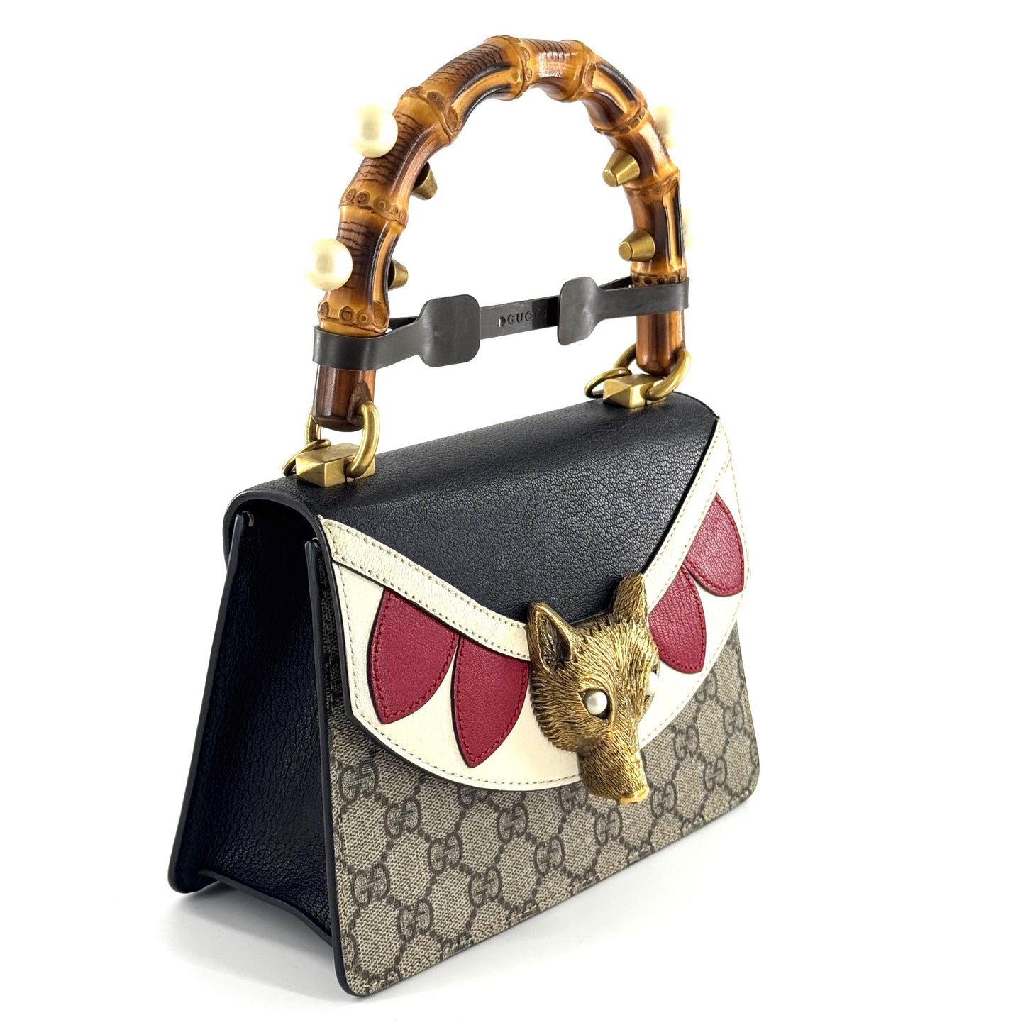 Gucci - Fox Bamboo Handle Chain Bag - GG Supreme canvas with leather trim and bamboo - Beige, Black, Red, White with Gold-tone hardware - (mini)