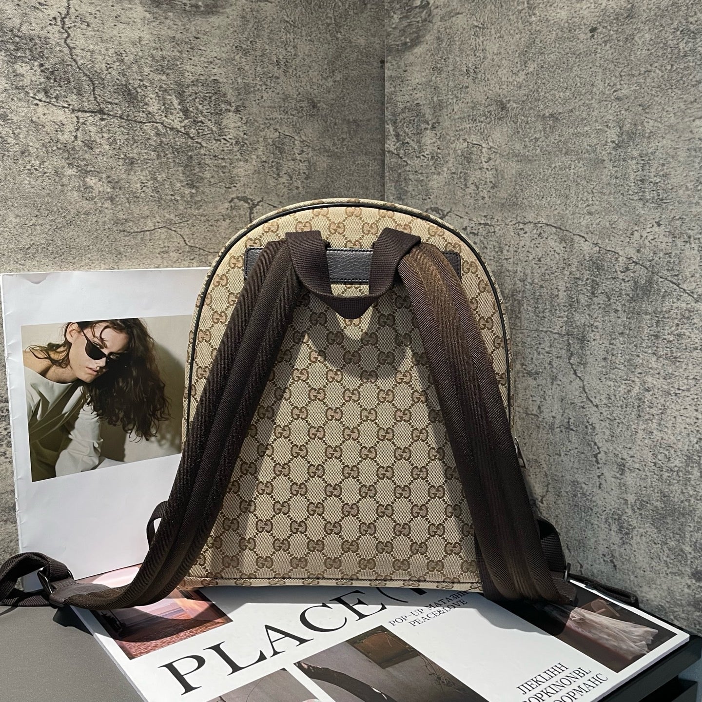 Gucci - GG Canvas Backpack - Coated canvas with leather trim - Beige - (medium)