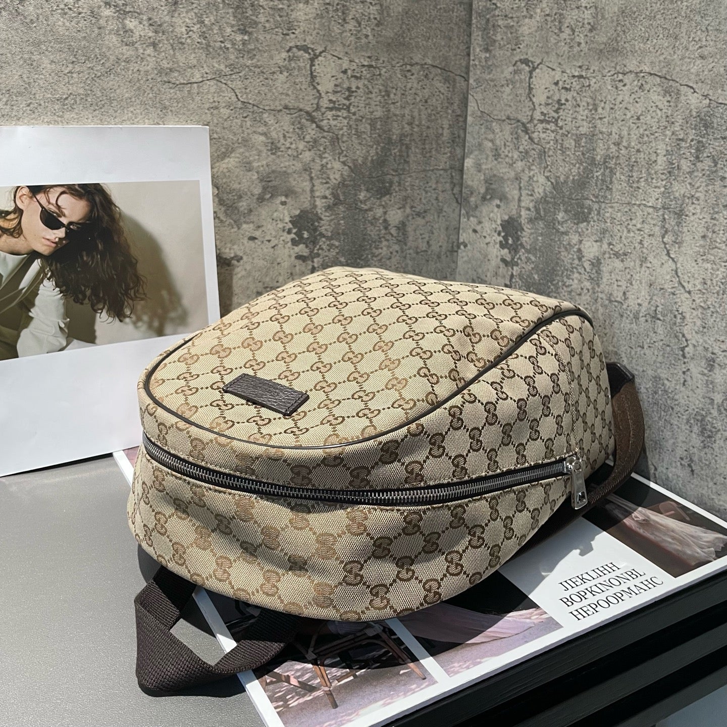Gucci - GG Canvas Backpack - Coated canvas with leather trim - Beige - (medium)
