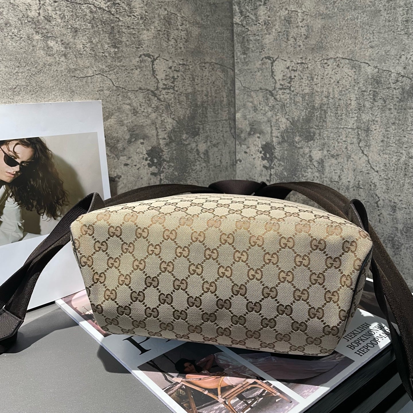 Gucci - GG Canvas Backpack - Coated canvas with leather trim - Beige - (medium)