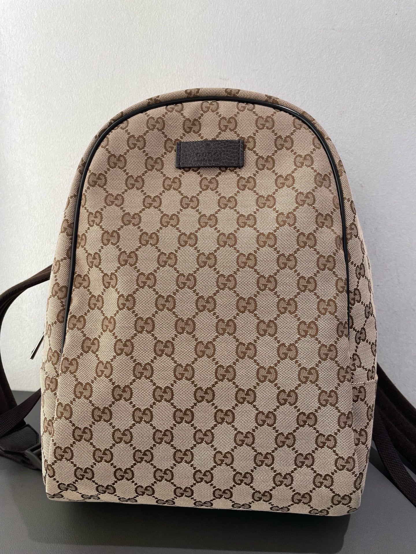 Gucci - GG Canvas Backpack - Coated canvas with leather trim - Beige - (medium)
