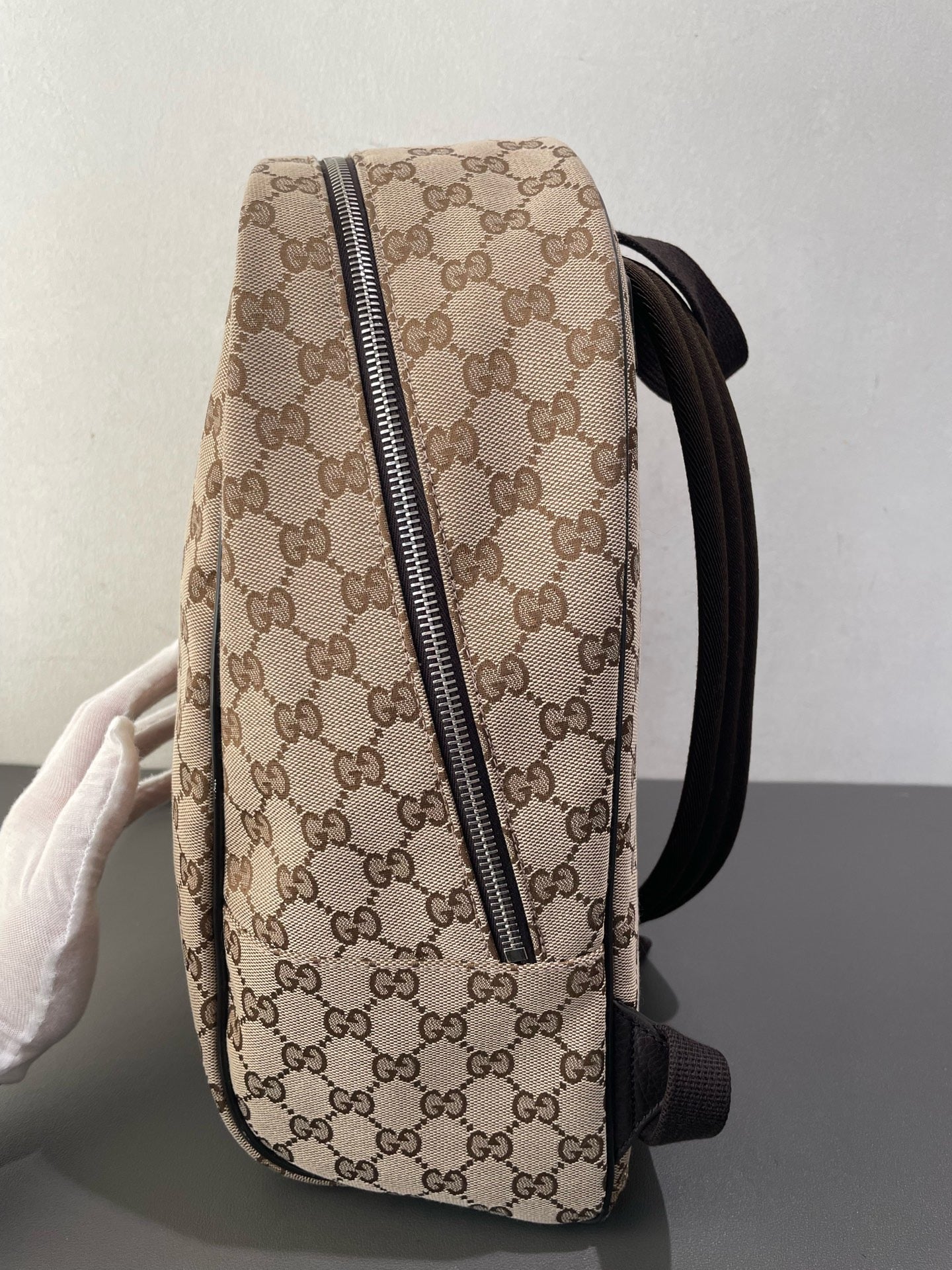 Gucci - GG Canvas Backpack - Coated canvas with leather trim - Beige - (medium)