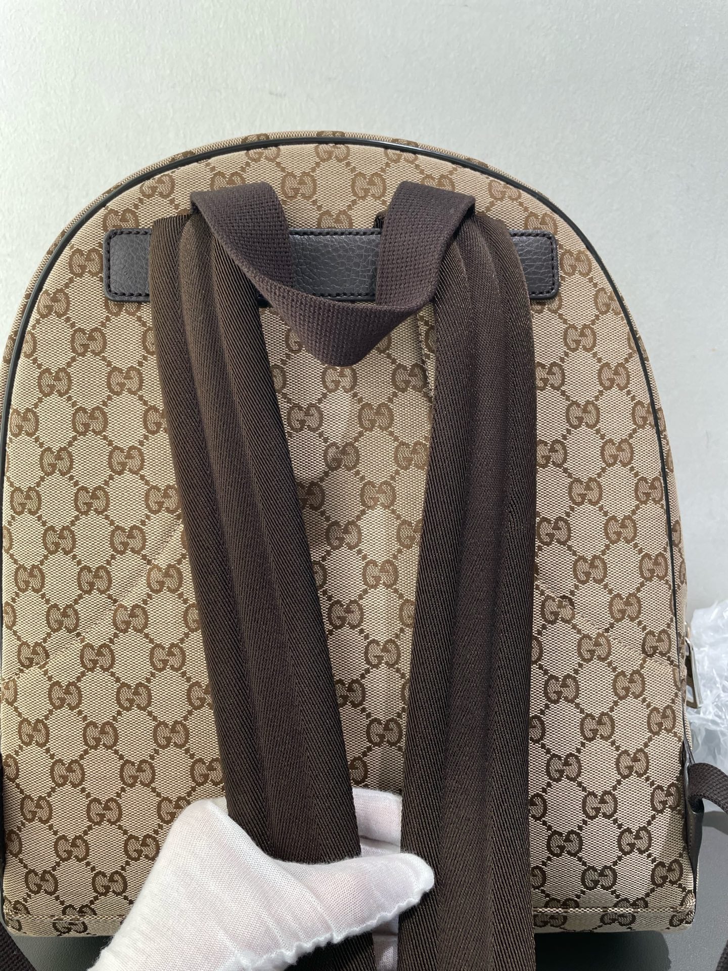 Gucci - GG Canvas Backpack - Coated canvas with leather trim - Beige - (medium)