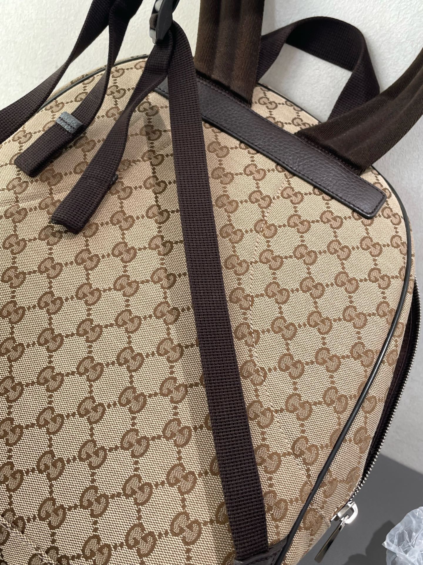Gucci - GG Canvas Backpack - Coated canvas with leather trim - Beige - (medium)