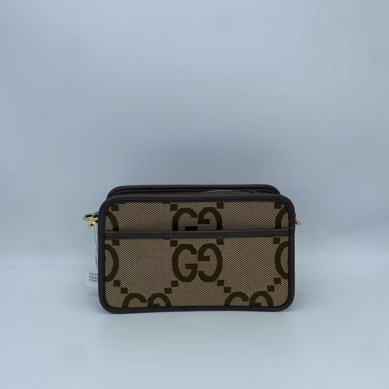 Gucci - GG Jumbo Camera Bag - Jumbo GG canvas with leather trim - Beige and Brown with Green and Red Web Strap - (Small)