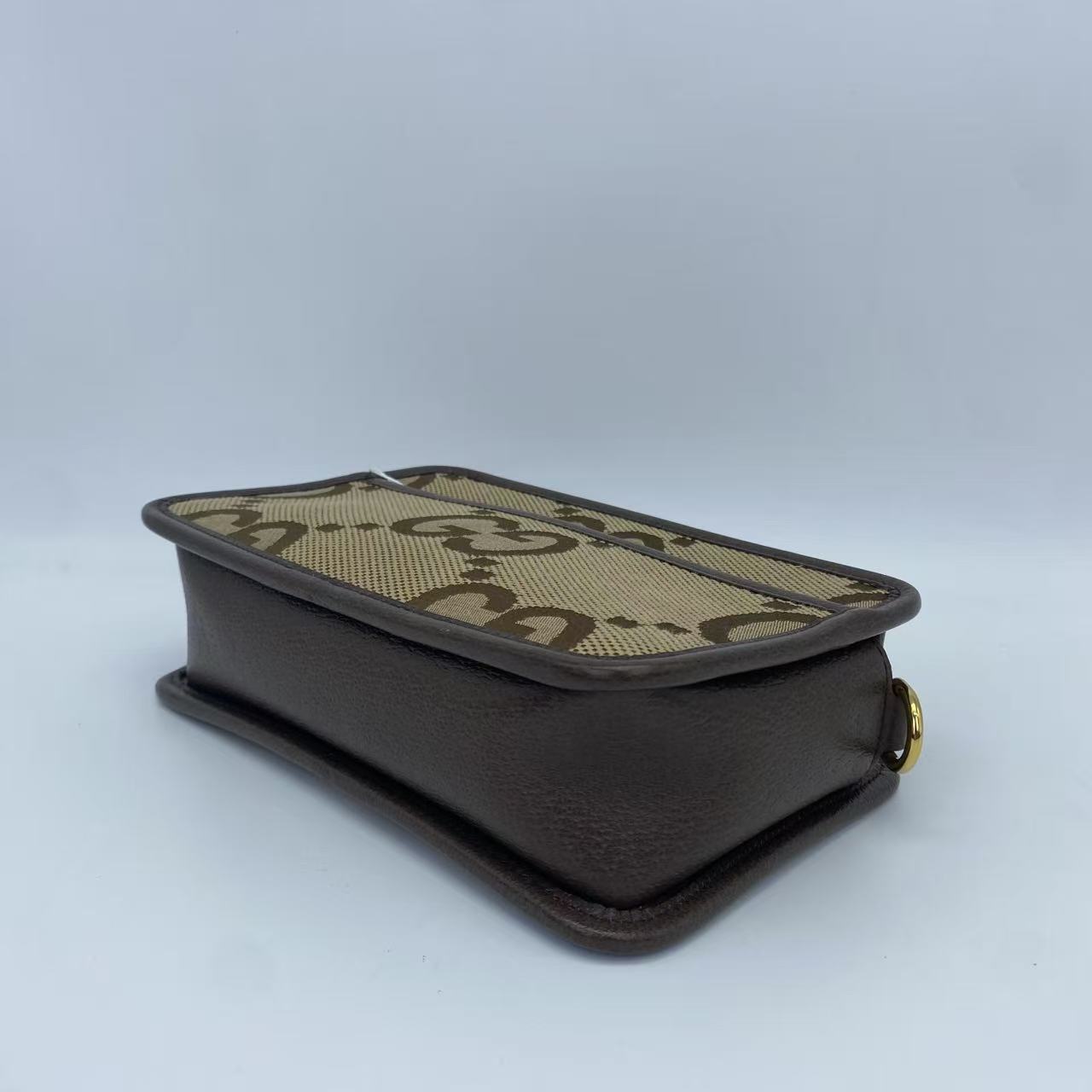 Gucci - GG Jumbo Camera Bag - Jumbo GG canvas with leather trim - Beige and Brown with Green and Red Web Strap - (Small)