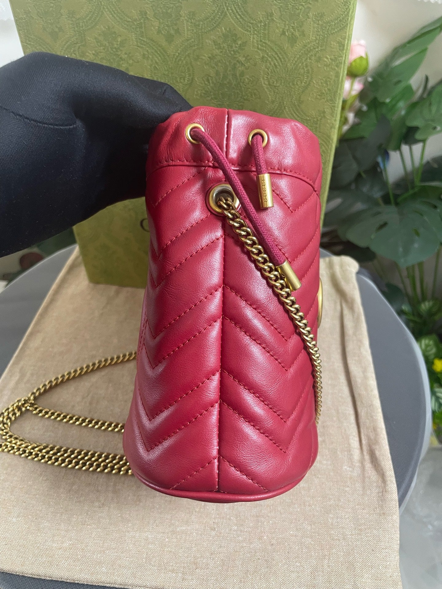 Gucci - GG Marmont Drawstring Bucket Bag - Leather - Red - (Mini)