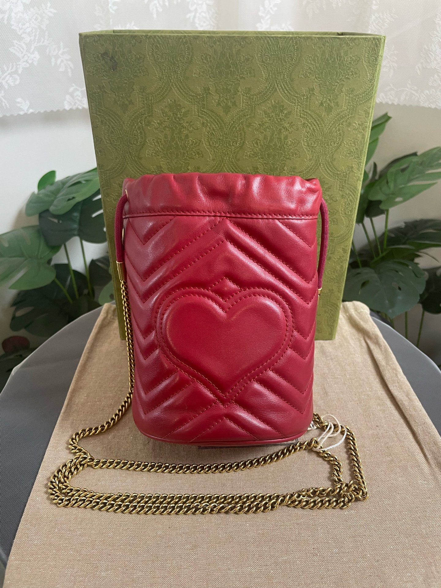Gucci - GG Marmont Drawstring Bucket Bag - Leather - Red - (Mini)