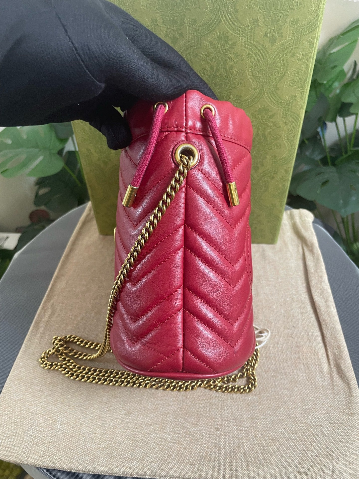 Gucci - GG Marmont Drawstring Bucket Bag - Leather - Red - (Mini)