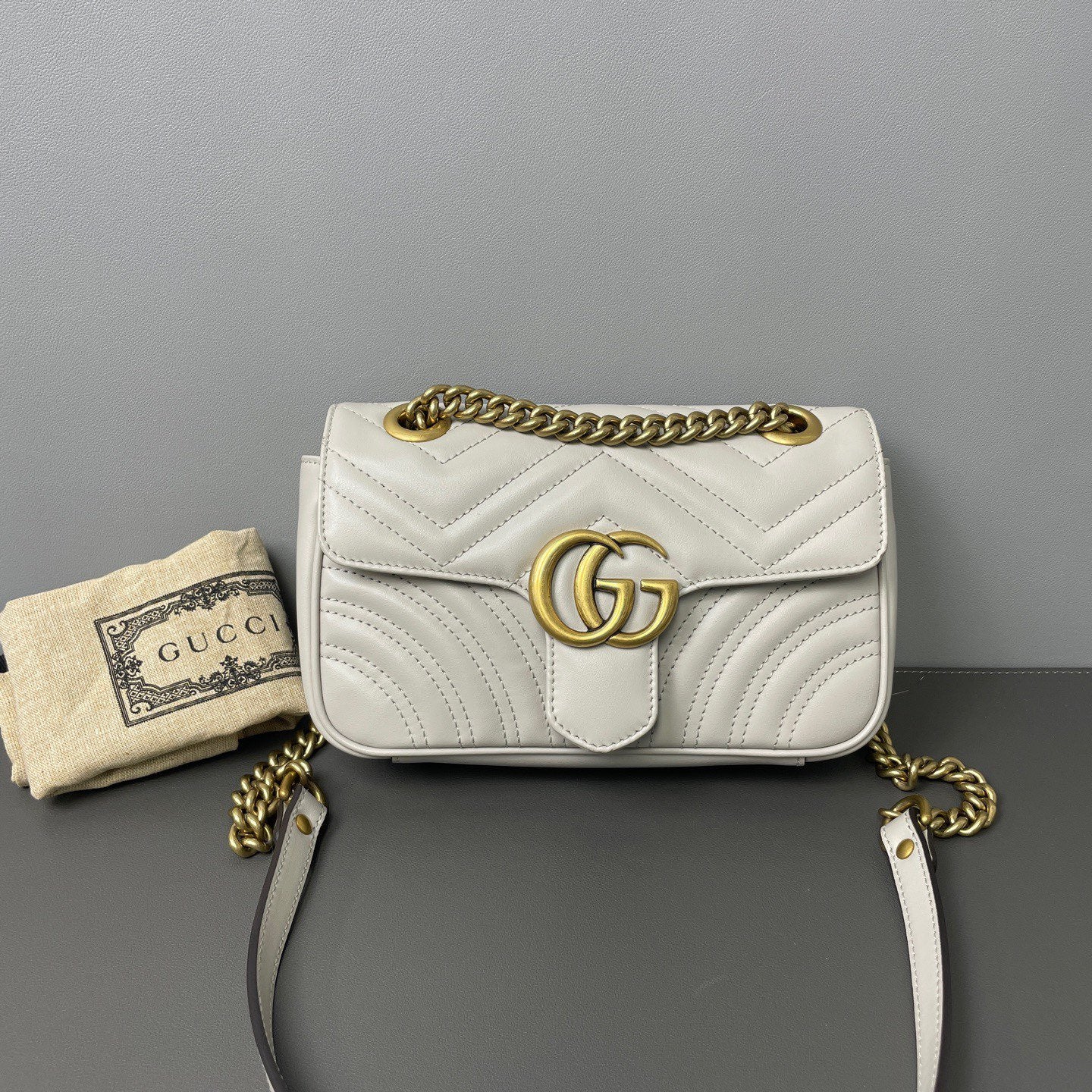 Gucci - GG Marmont Flap Bag - Leather - White - (small)