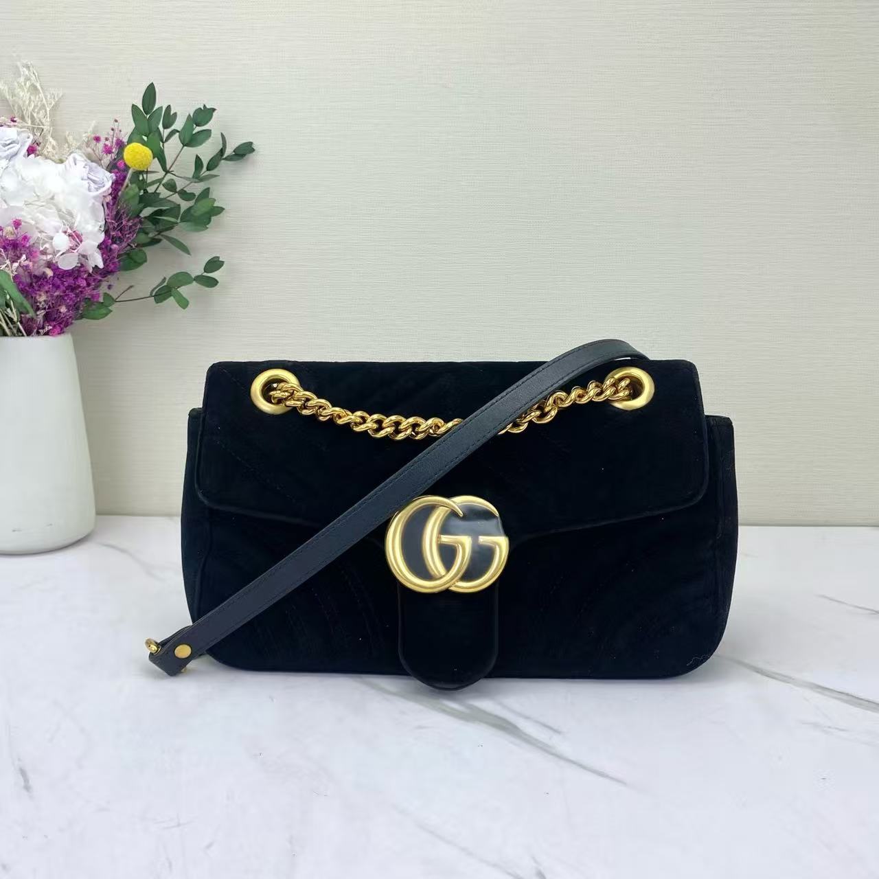 Gucci - GG Marmont Flap Bag - Velvet - Black - (Small)