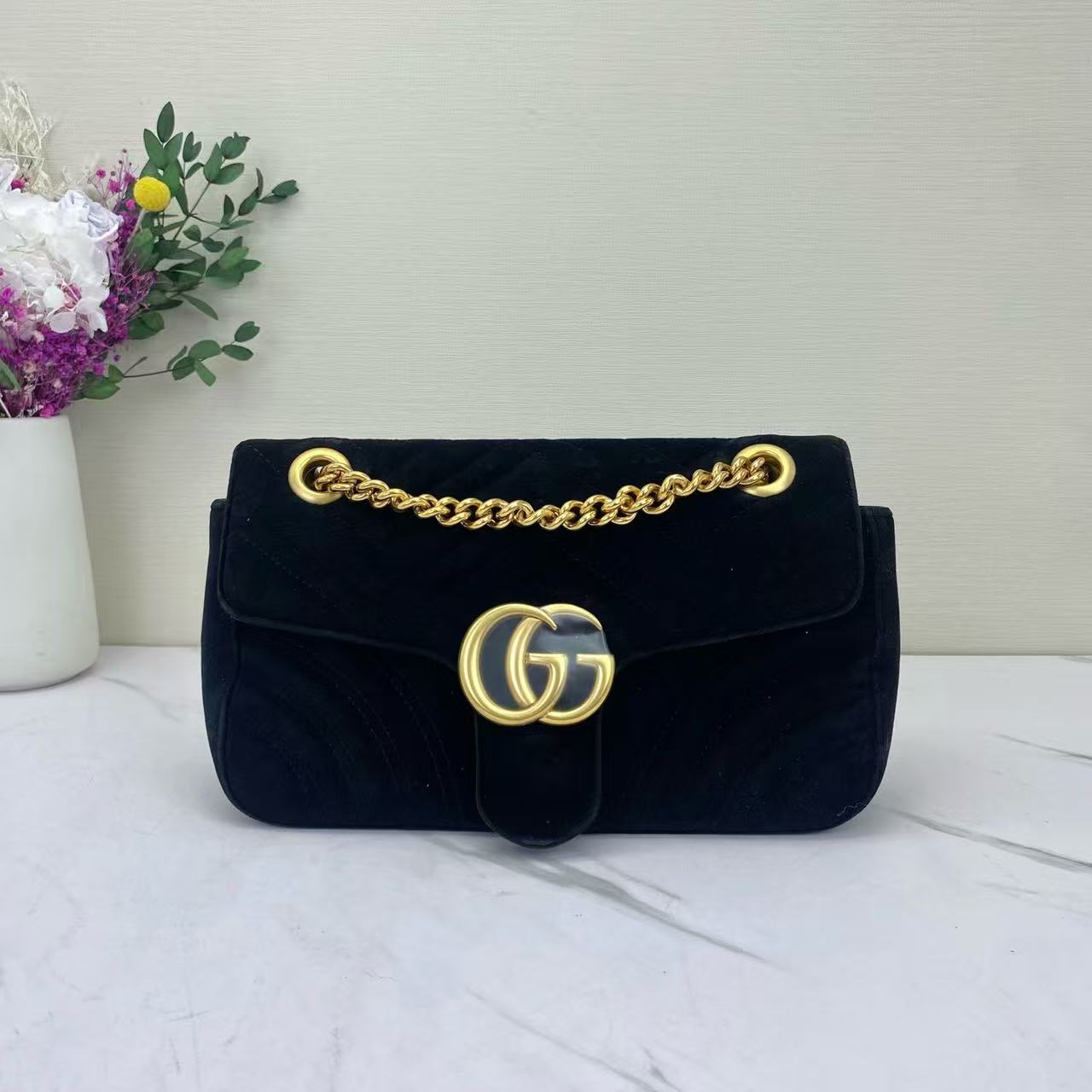 Gucci - GG Marmont Flap Bag - Velvet - Black - (Small)