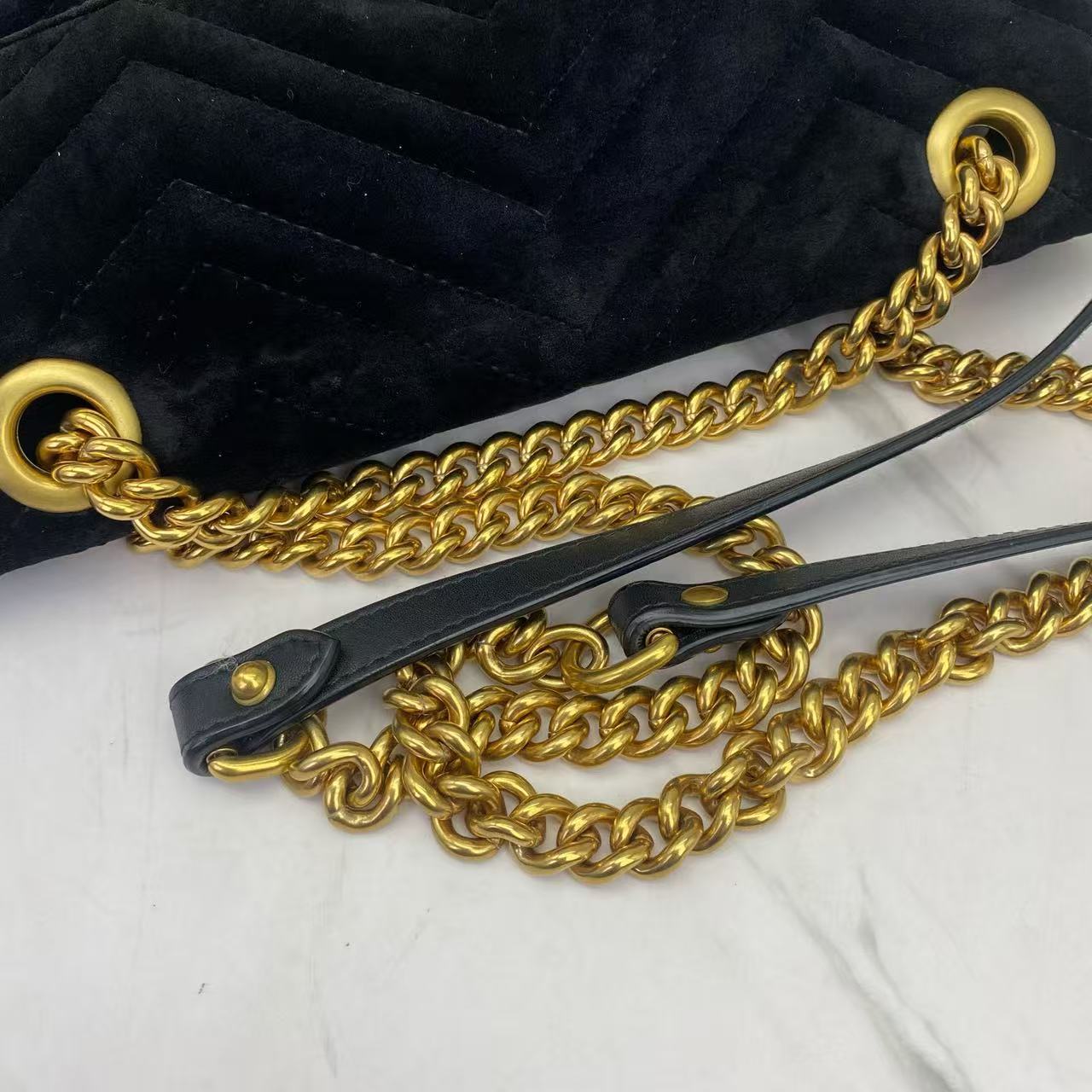 Gucci - GG Marmont Flap Bag - Velvet - Black - (Small)
