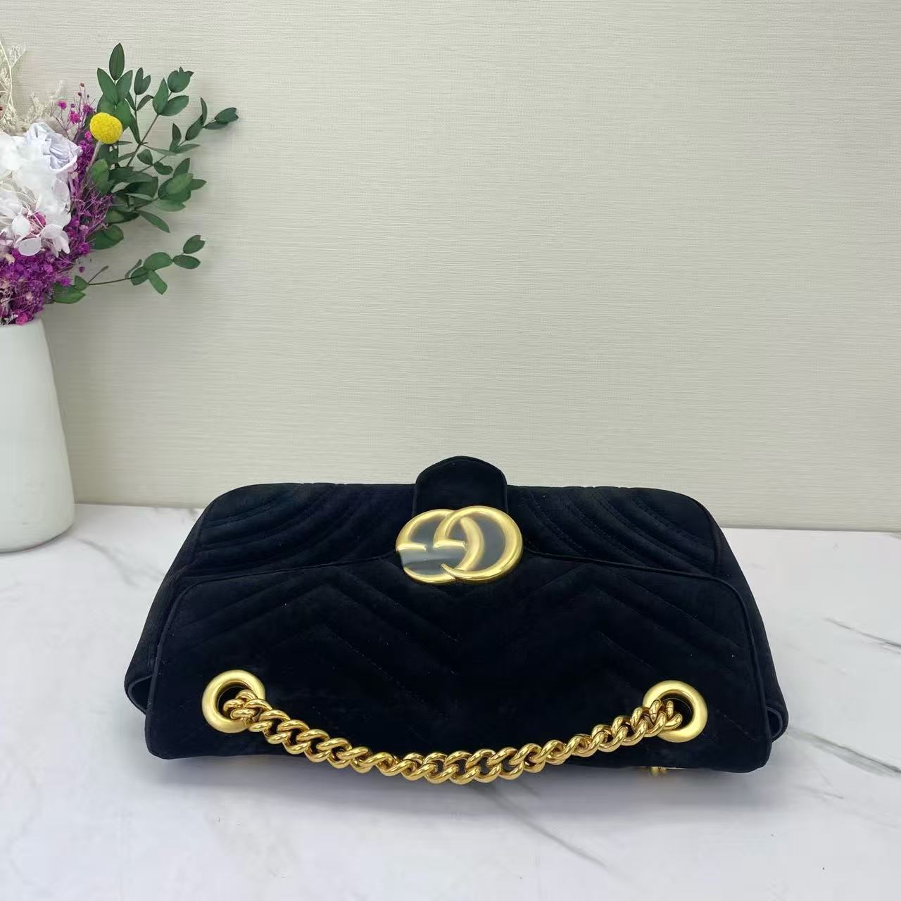 Gucci - GG Marmont Flap Bag - Velvet - Black - (Small)