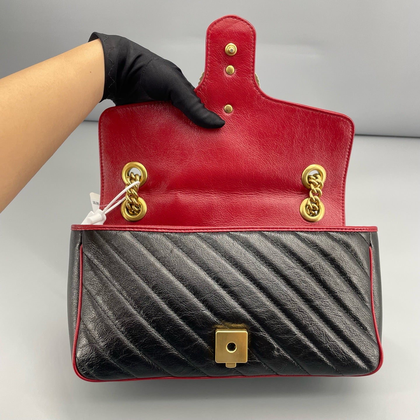 Gucci - GG Marmont Matelassé Mini Bag - Leather - Black with Red Accents - (small)