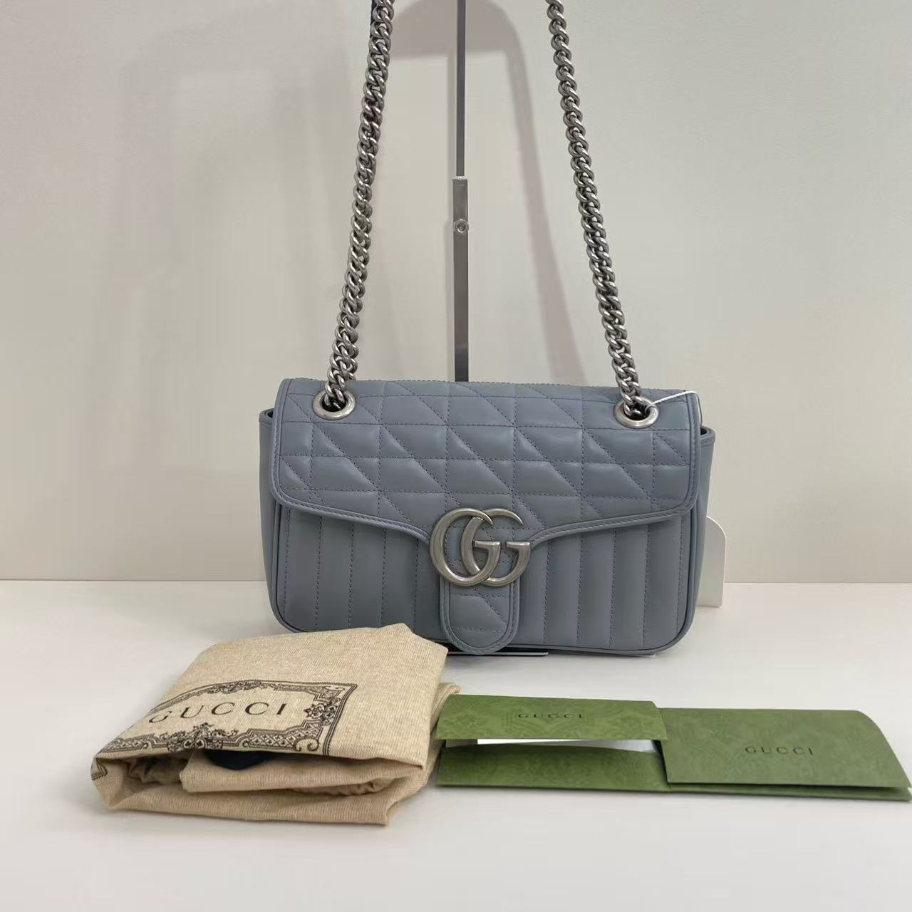 Gucci - GG Marmont Matelassé Shoulder Bag - Leather - Blue - (small)