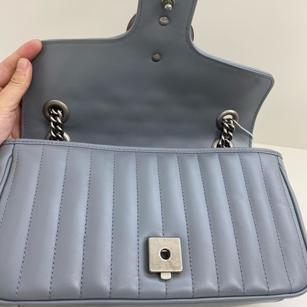 Gucci - GG Marmont Matelassé Shoulder Bag - Leather - Blue - (small)