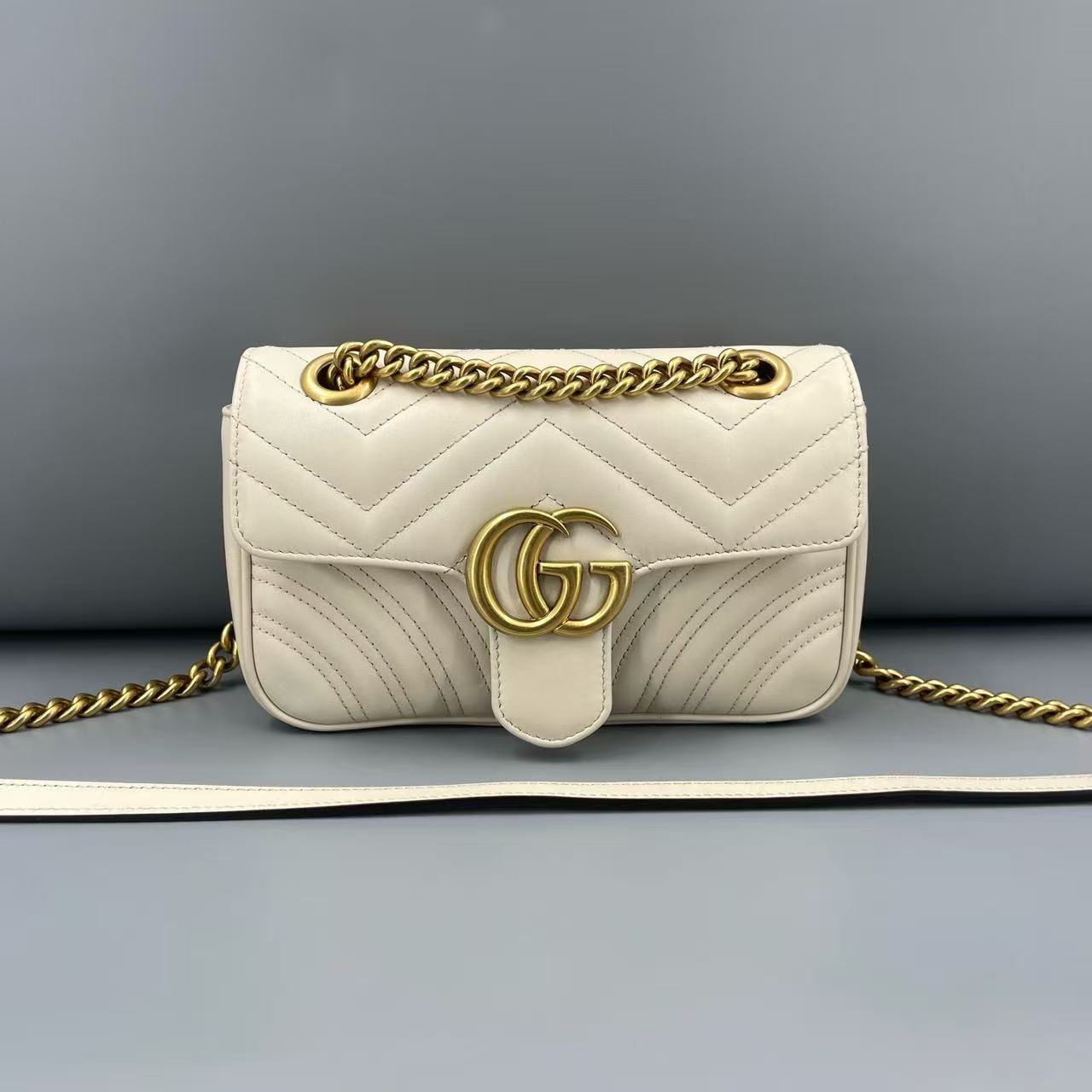 Gucci - GG Marmont Matelassé Shoulder Bag - Leather - White - (mini)