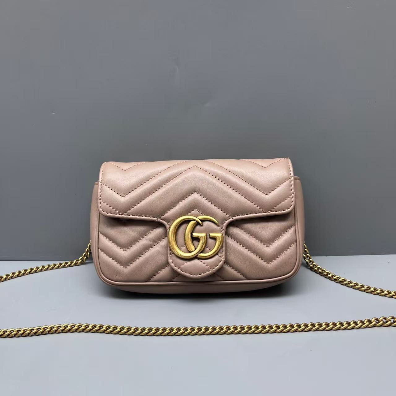 Gucci - GG Marmont Mini Chain Bag - Matelassé leather - Beige with Gold-Tone Hardware - (mini)