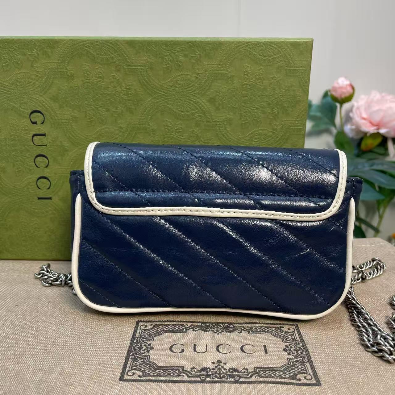 Gucci - GG Marmont Mini Chain Bag - Matelassé leather - Navy with White Trim - (Mini)