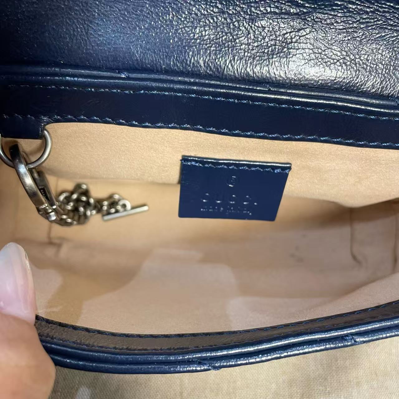 Gucci - GG Marmont Mini Chain Bag - Matelassé leather - Navy with White Trim - (Mini)