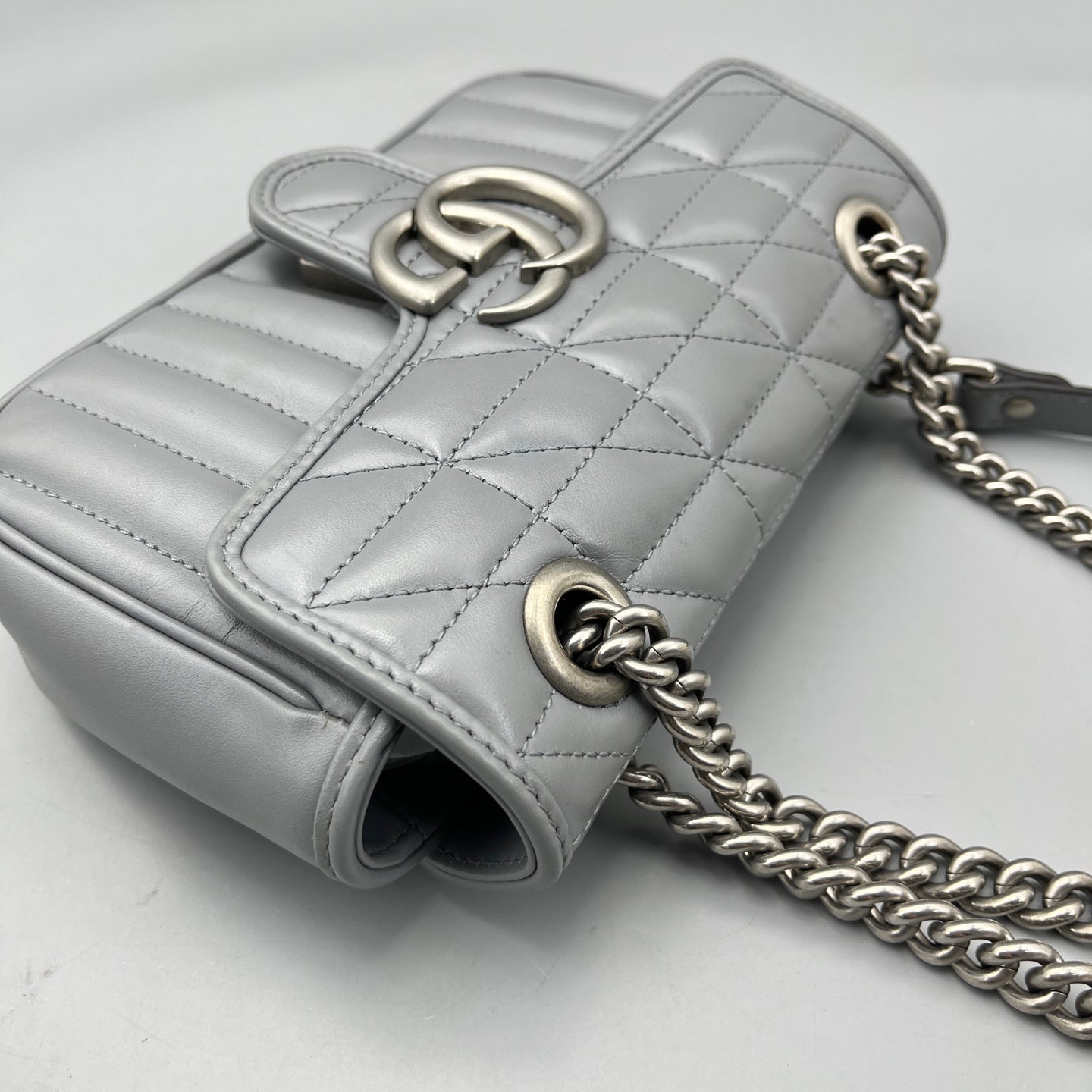 Gucci - GG Marmont Mini Flap Bag - Leather - Grey - (mini)