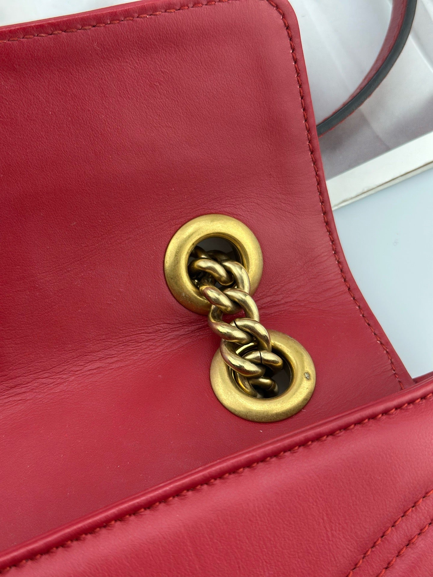 Gucci - GG Marmont Mini Shoulder Bag - Matelassé leather - Red with Antique Gold-Tone Hardware - (mini)