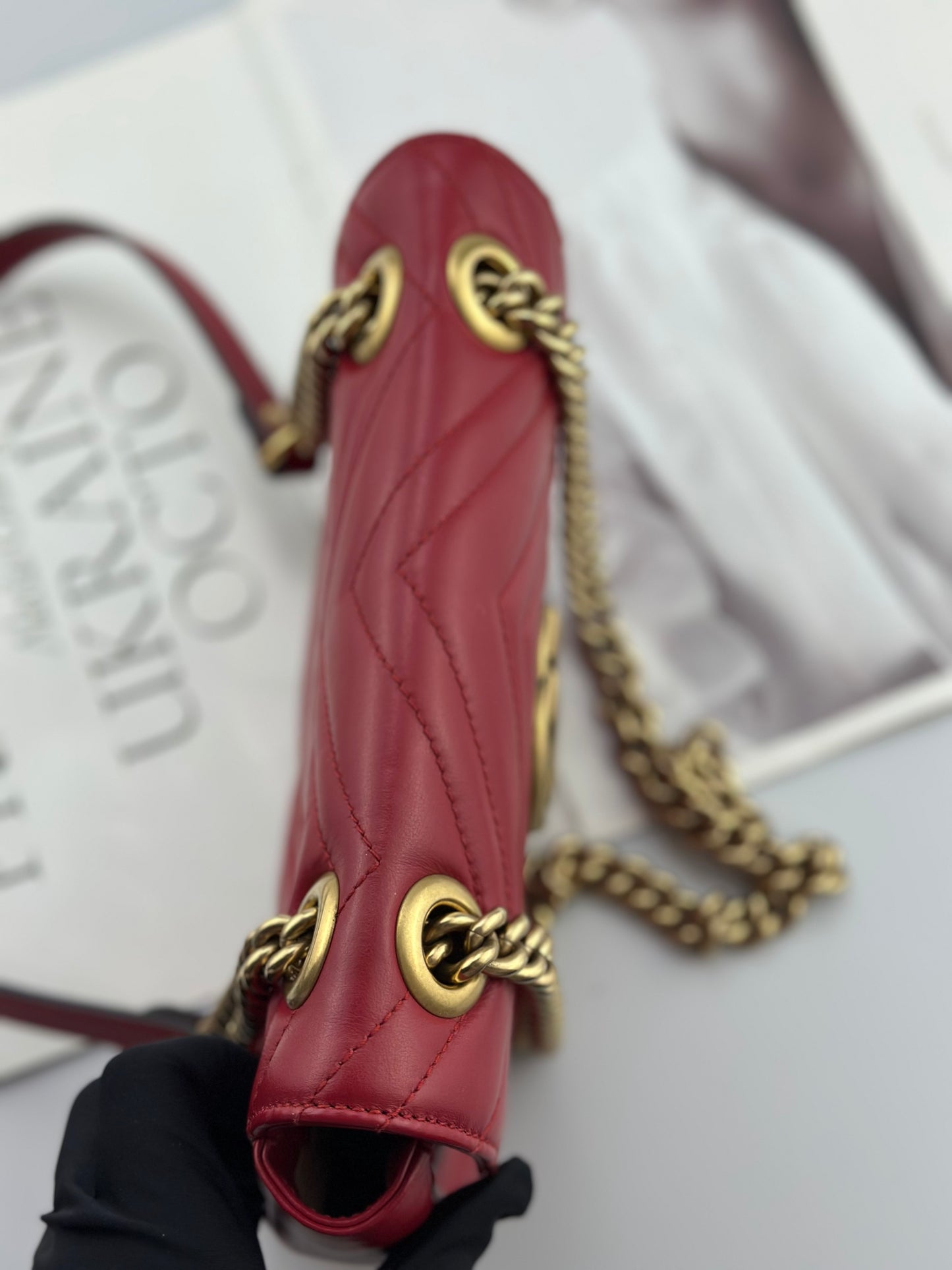 Gucci - GG Marmont Mini Shoulder Bag - Matelassé leather - Red with Antique Gold-Tone Hardware - (mini)