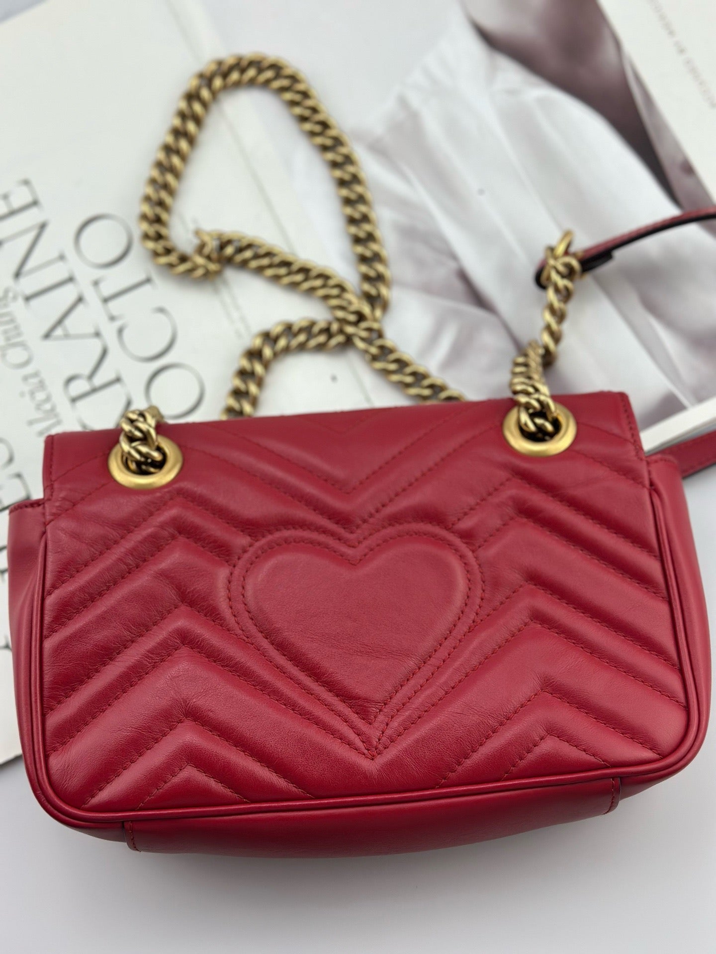 Gucci - GG Marmont Mini Shoulder Bag - Matelassé leather - Red with Antique Gold-Tone Hardware - (mini)