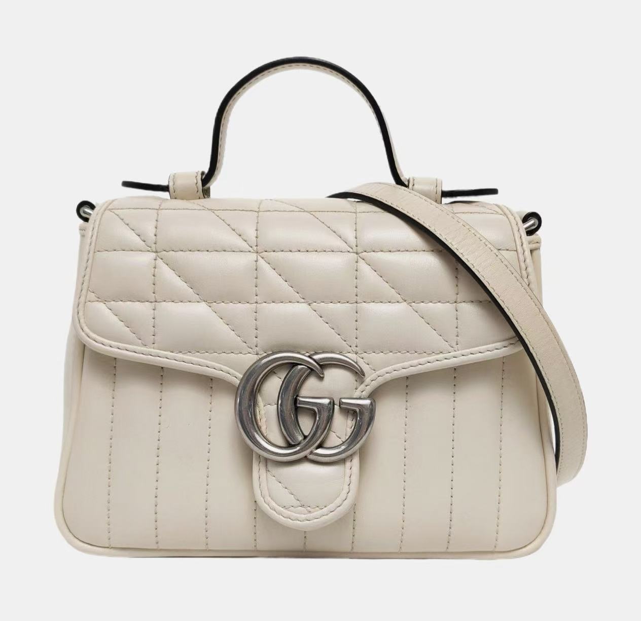 Gucci - GG Marmont Mini Top Handle Bag - Cowhide leather - White with Silver-Tone Hardware - (Mini)