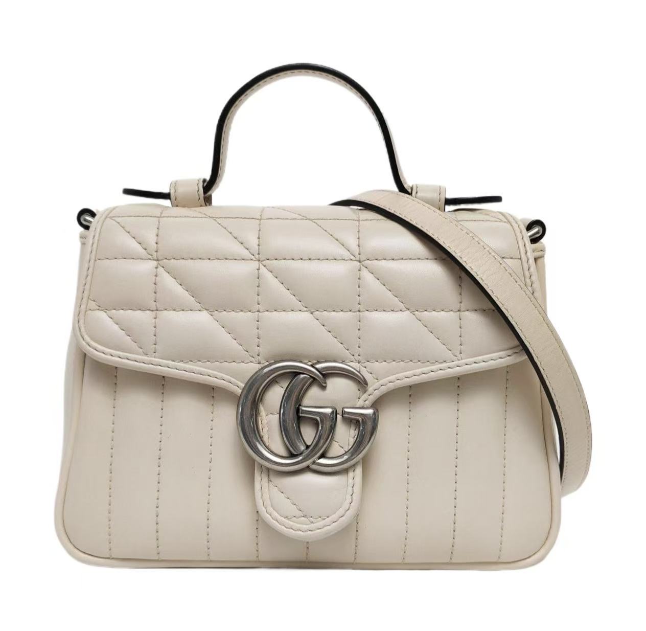 Gucci - GG Marmont Mini Top Handle Bag - Cowhide leather - White with Silver-Tone Hardware - (Mini)
