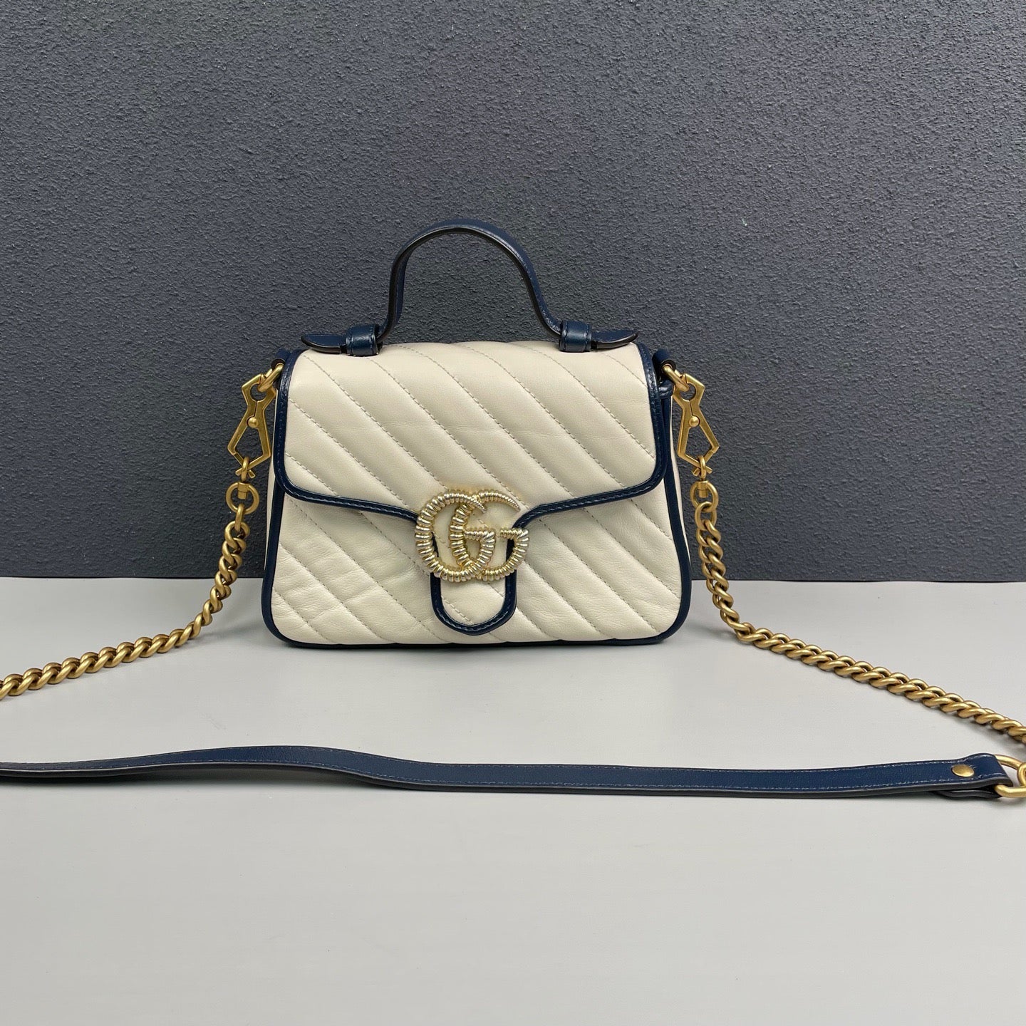 Gucci - GG Marmont Mini Top Handle Bag - Leather - White and Blue - (mini)