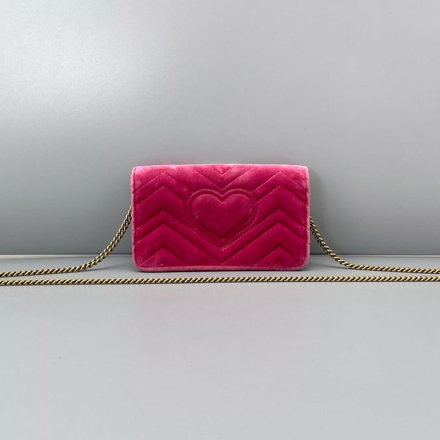 Gucci - GG Marmont Mini WOC with Rhinestone Embellishments - Velvet with leather trim - Rose Red with Gold-Tone Hardware - (mini)