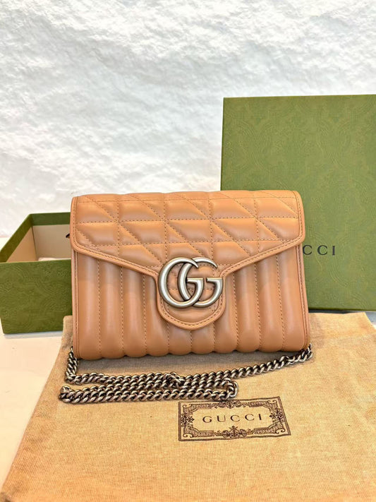 Gucci - GG Marmont Series Quilted Leather Mini Bag - Quilted leather - Rose Beige with Vintage Silver-Tone Hardware - (mini)
