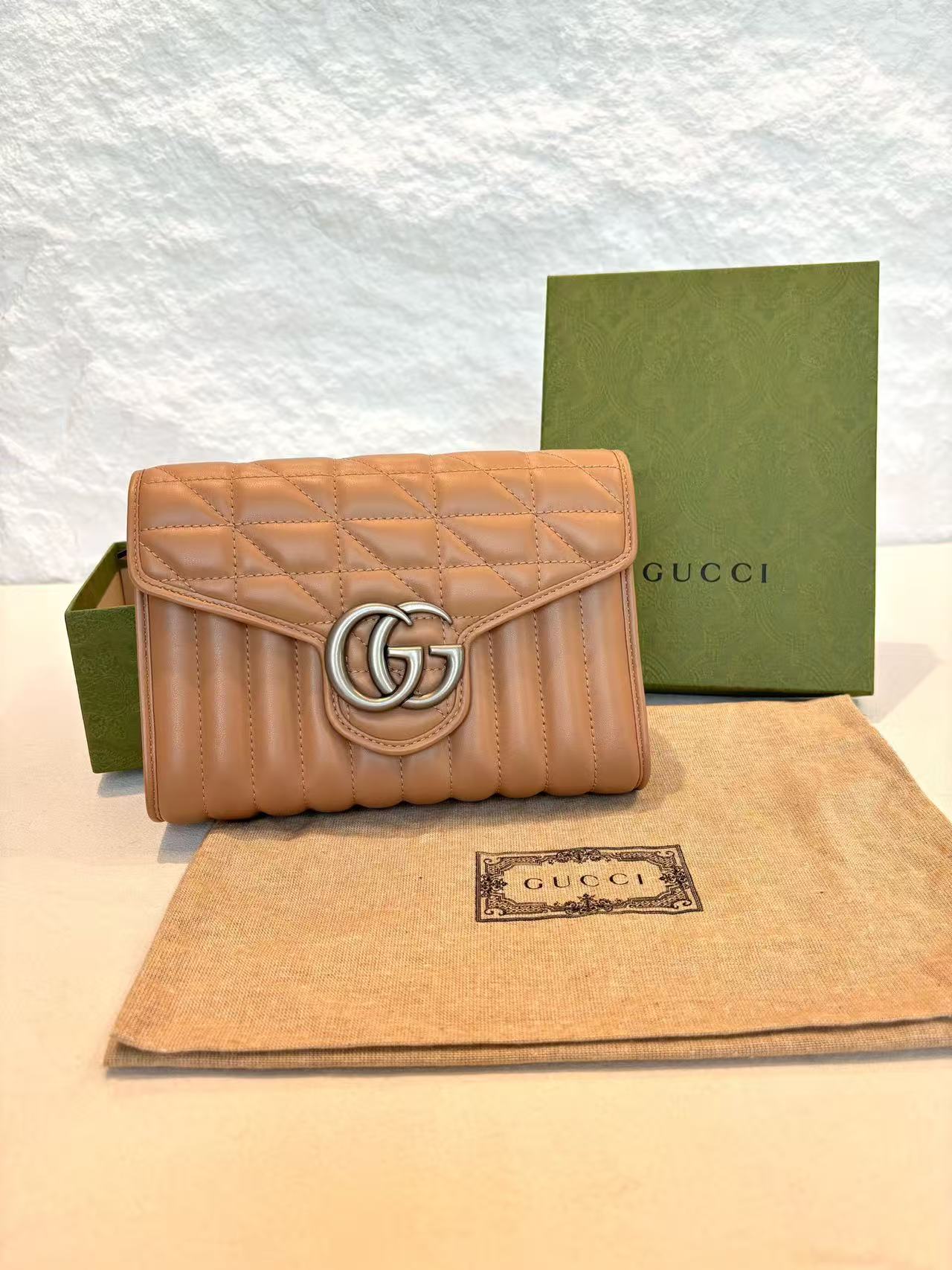 Gucci - GG Marmont Series Quilted Leather Mini Bag - Quilted leather - Rose Beige with Vintage Silver-Tone Hardware - (mini)